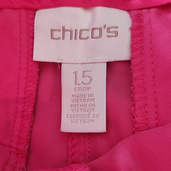 Chico's Hot Pink Cropped Cargo Pants, Cuffed, Side Pockets, 10 - Picture 4 of 7